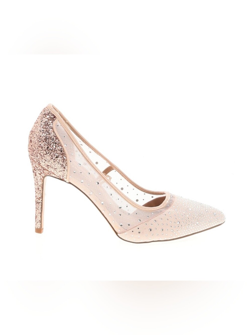 BCBG Generation Rose Pink Women's Embellished Mesh Heels with Crystal Accents